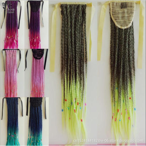 soft synthetic braid hair drawstring ponytail, low temperature fiber free diy clip braided ponytail extension